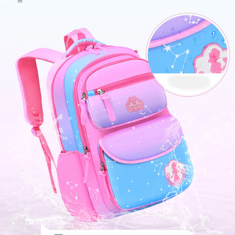 Girls' Macaron Color-Block Backpack – Premium Large-Capacity School Bag with Rainbow Zipper for Kids and Teens