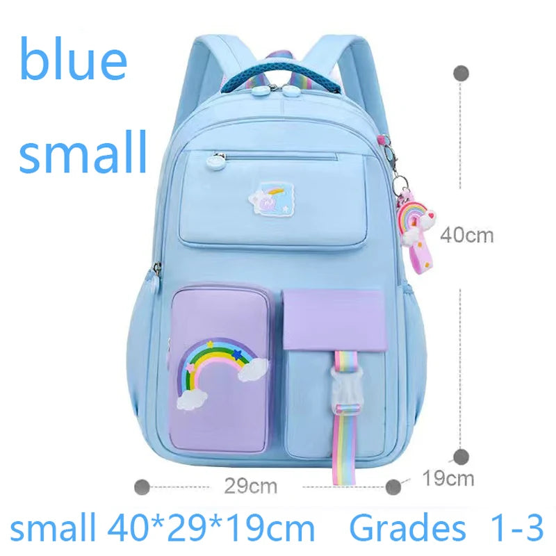 Premium Girls' School Backpack – Macaron Color-Block Design with Rainbow Zipper, Large Capacity Bag for Kids and Teens