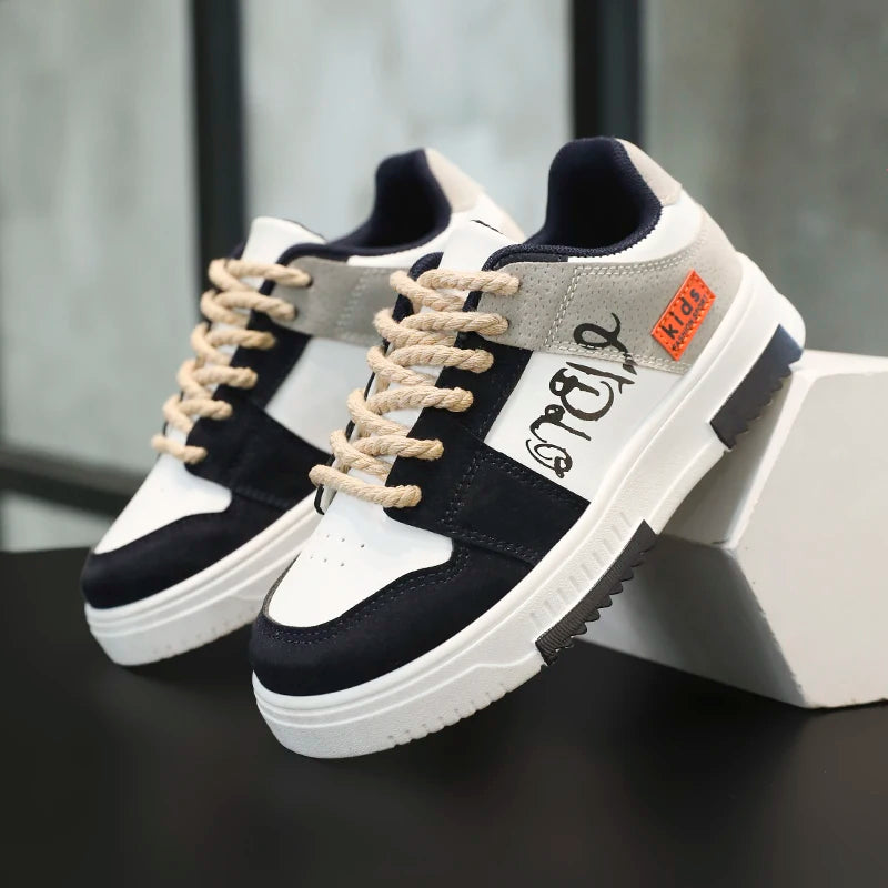 Fashion Kids Leather Casual Shoes For Boys Sneakers Student Non-slip Waterproof Sport Tenis Kids New Children Board Shoes 30-38
