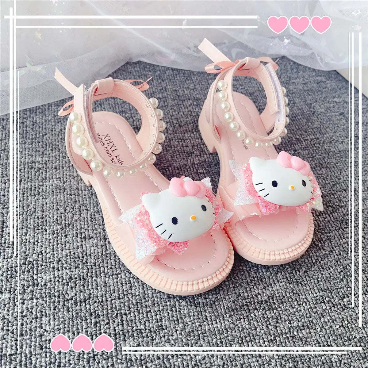 2024 Summer Cartoon hello kitty KT Cat Style Girls' Sandals Beautiful Pearl Children's Princess Performance children kids shoes
