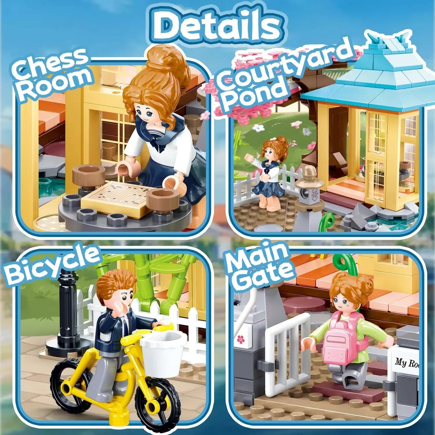 1029PCS Japanese Style House Building Blocks Cherry Tree House City Streetview Model Bricks Desktop Decoration Kids DIY Toy Gift