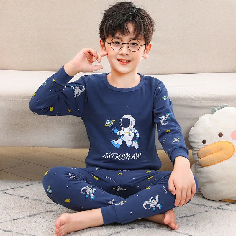 Kids' Cotton Pajama Set – Soft Full-Sleeve Sleepwear for Boys and Girls, Cartoon Print, Ideal for Spring, Autumn, and Winter