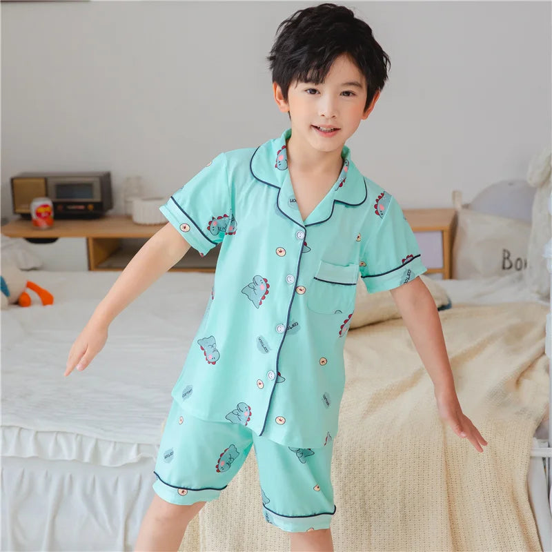 Summer Kids' Pajama Set – Soft Cotton Dinosaur Print Sleepwear for Boys and Girls, Comfortable Homewear for Toddlers and Children
