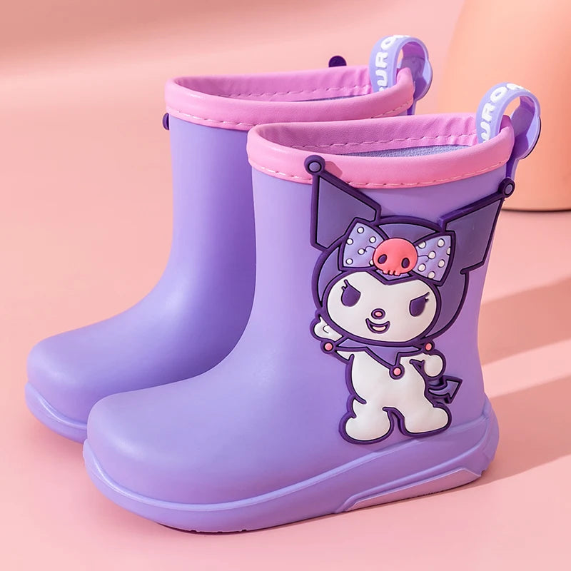 Kawaii Sanrio Children's Short Rain Boots Outdoor Anti-Slip Wear-Resistant Girls' Waterproof Shoes Fashion Winter Warm Rain Shoe