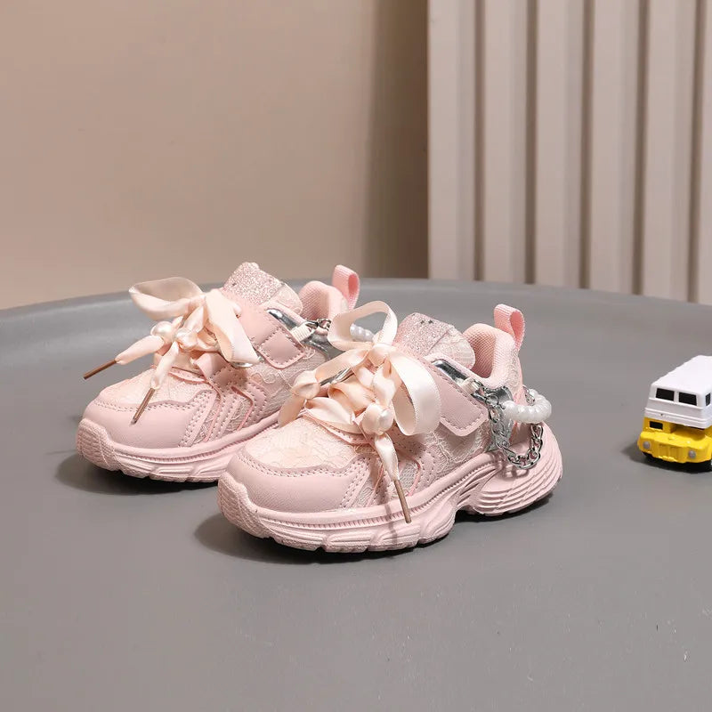 Children's Shoes 2025 New Toddler Girls Sport Shoes Pearl Soft Sole Breathable Outdoor Tennis Fashion Kids Sneakers EU21-30