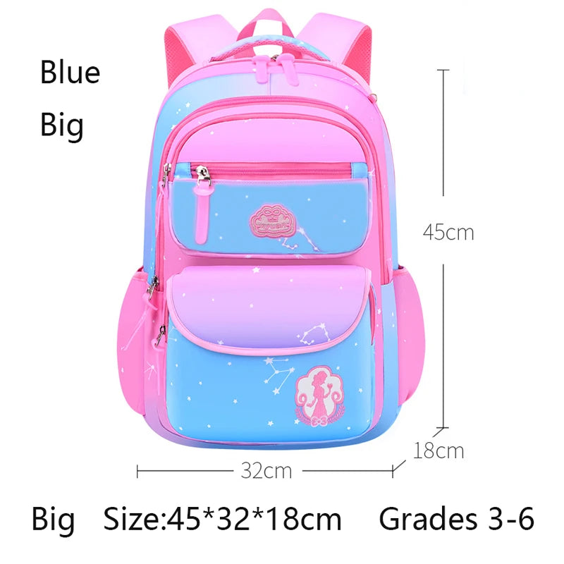 Girls' Macaron Color-Block Backpack – Premium Large-Capacity School Bag with Rainbow Zipper for Kids and Teens