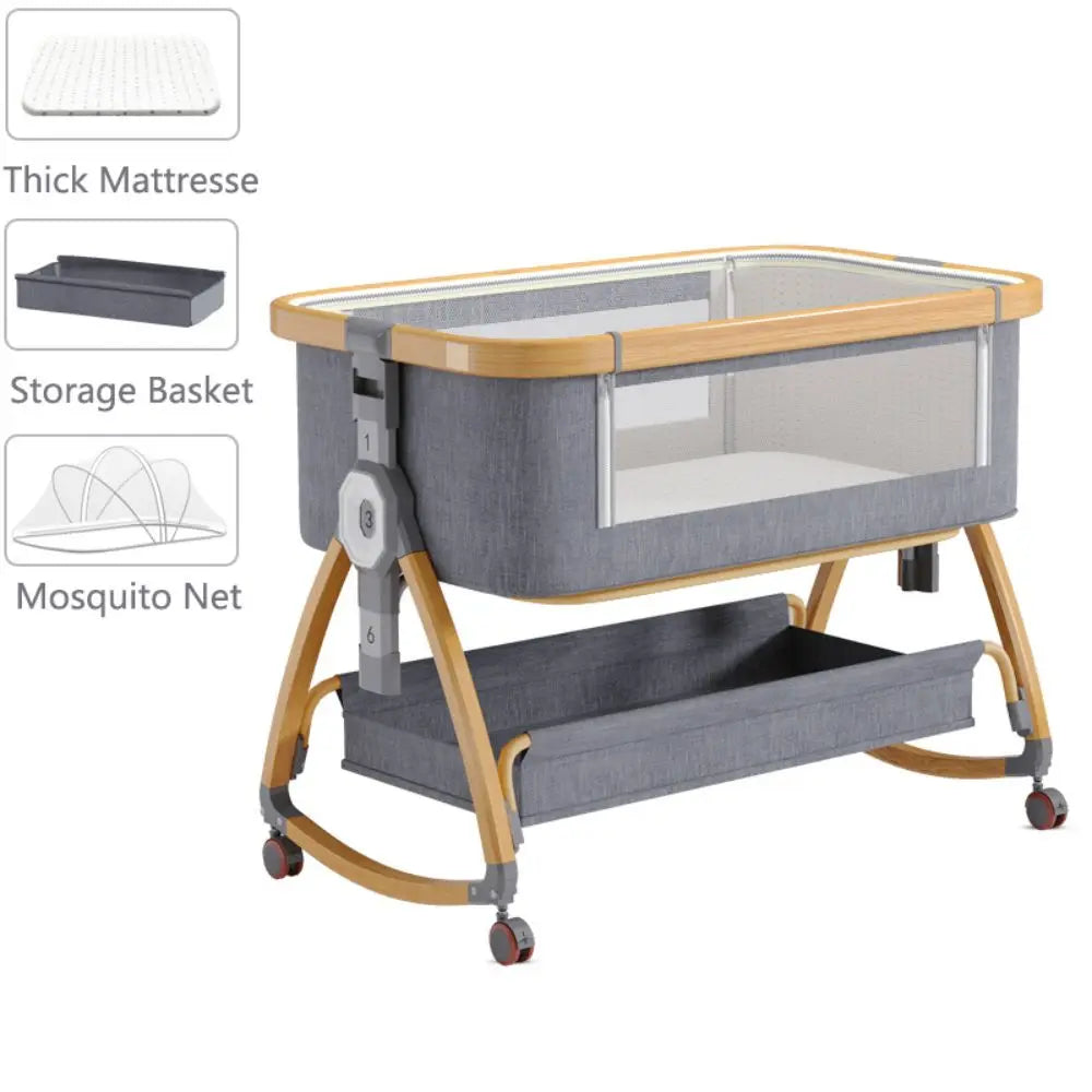 Baby Crib 3 in 1 Baby bed Bedside Crib Baby Playpen 0-3 years child multi-function folding and lifting With Mosquito Net & Wheel