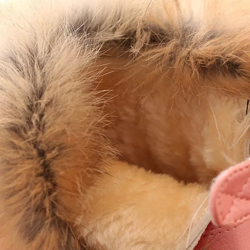 New Winter Baby Girls Boots Casual Warm Rabbit Fur Mid-Calf Boots Shoes Child Slip-On Round Toe Platform Snow Boots Shoes H01259