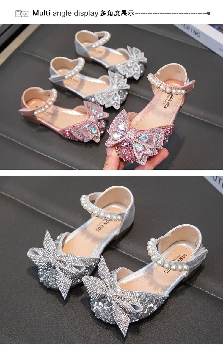Girls' Shoes New Fashion Soft Princess Shoe for Girl Silver Dance Shoes for party size 21-36
