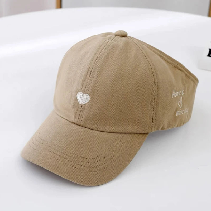 Embroidery Heart Kids Empty Top Hats Korean Girl Summer Sunshade Ponytail Baseball Caps Solid Color Outdoor Children Sun Hats
