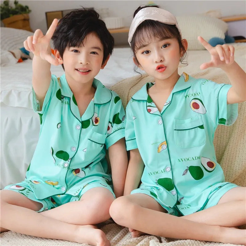 Summer Children's Pajama Set – Soft Cotton Sleepwear with Dinosaur Print for Boys and Girls, Comfortable Home Nightwear for Kids and Toddlers