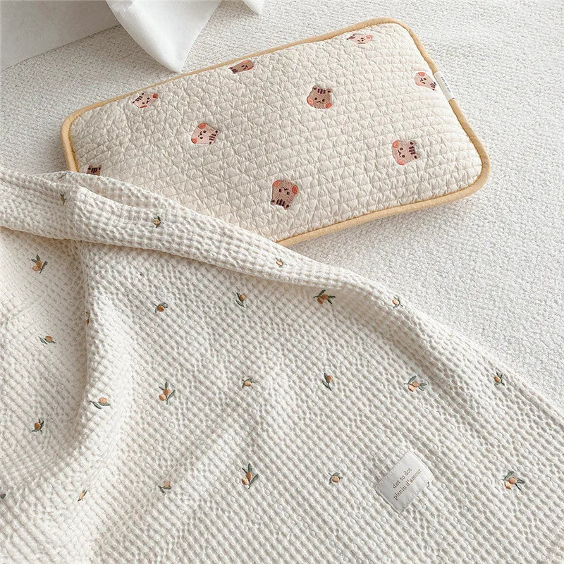 Ins Korean Bear Embroidery Baby Quilted Pillow Core Children Summer Mesh Cloth Pure Cotton Breathable Sweat-absorbing Pillow