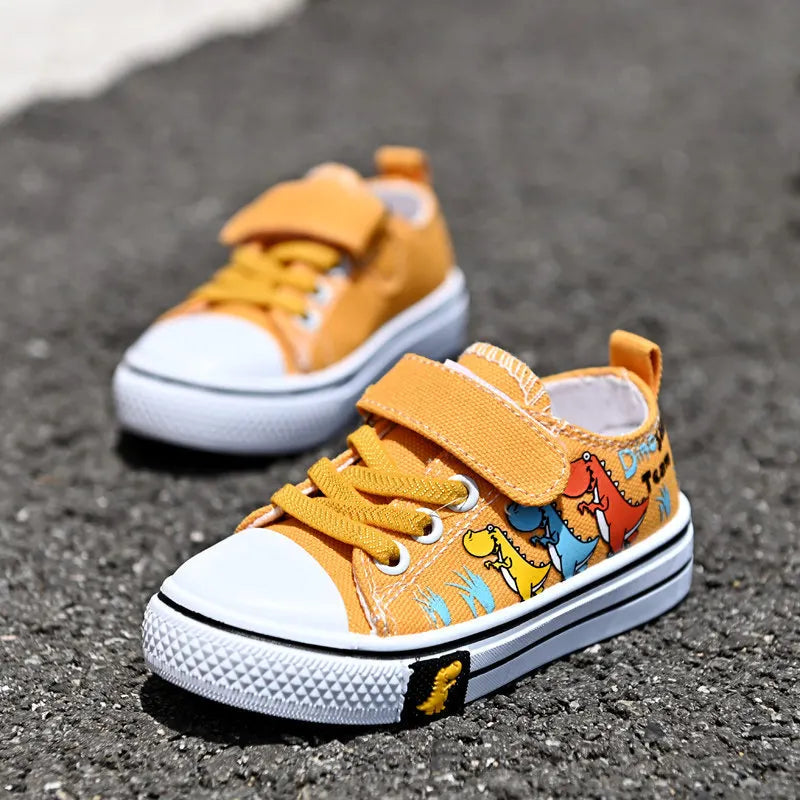 Children's Cartoon Canvas Sneakers – Breathable Low-Top Casual Shoes for Boys and Girls, Ideal for Spring and Autumn