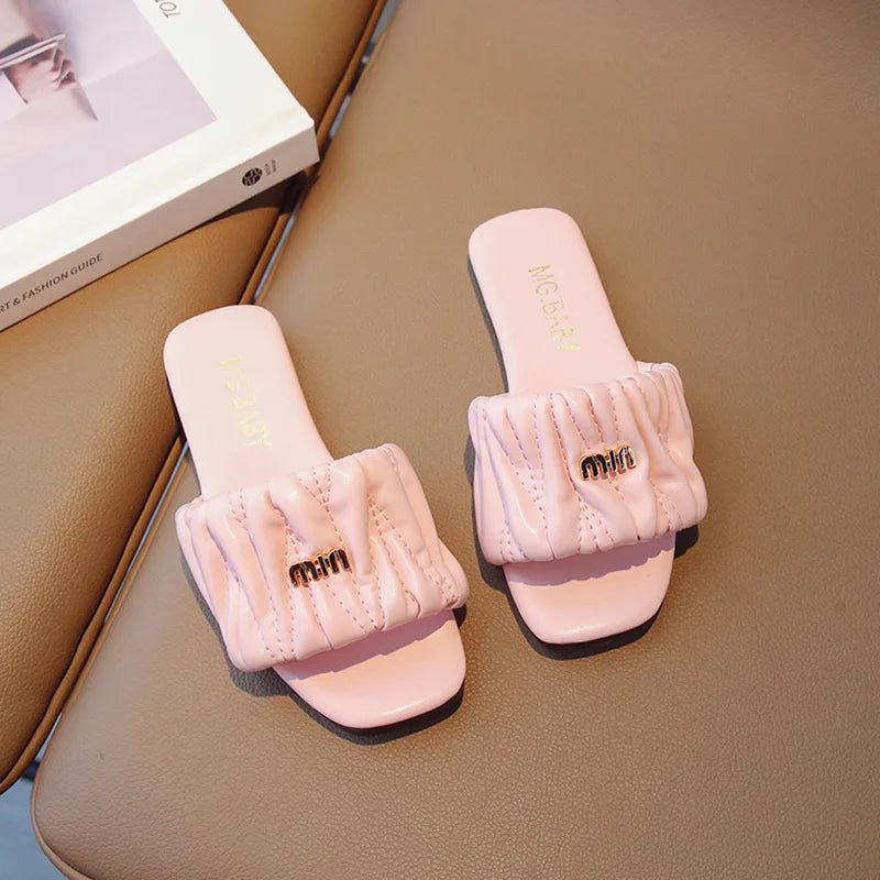 Summer Children's Shoes 2024 Children's flip-flops Women's Treasure candy-colored Princess flip-flops Girls' square toe slippers