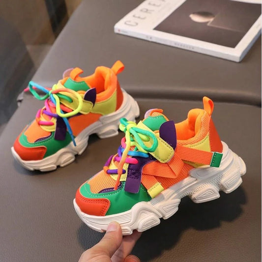 Colorful Fashionable Breathable Mesh Casual Sneakers for Boys and Girls Sport Shoes, Suitable for All Seasons
