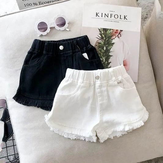 Children's Summer New Solid Color Korean Pants Girls Casual White Jeans Children Black Shorts Baby Hot Pants Kids Shorts