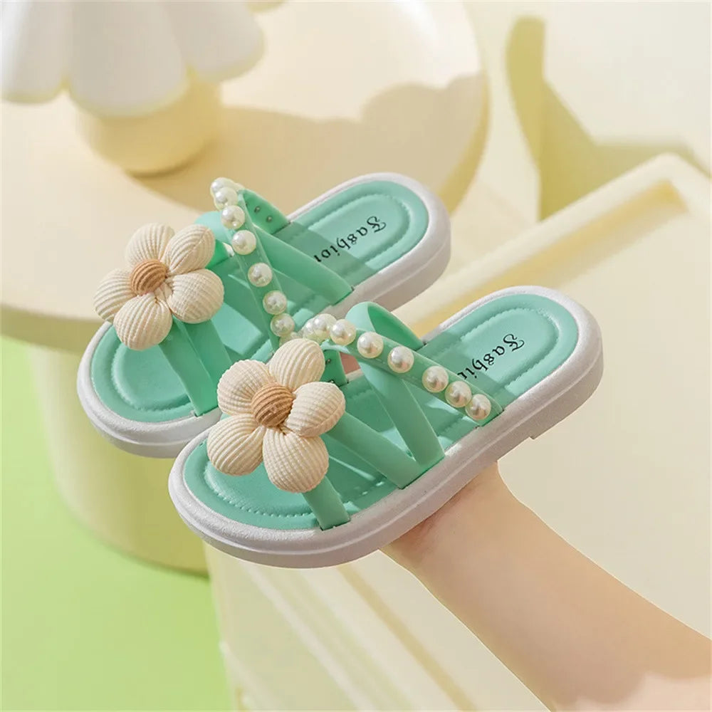 Princess Shoes Beach Shoes Girls Slippers Children's Little Girl Soft Bottom Non-slip Pearl Outside Wear Versatile Cool Slippers