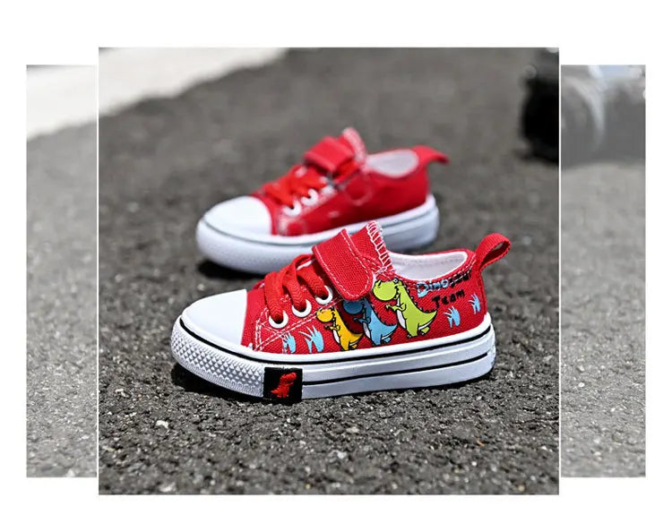 Children's Cartoon Canvas Sneakers – Breathable Low-Top Casual Shoes for Boys and Girls, Ideal for Spring and Autumn