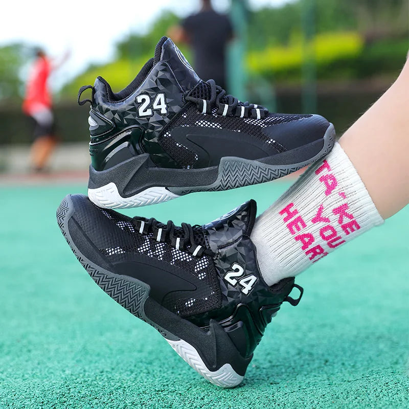 Childrens Basketball Shoes Big Kid Non Slip High-top Sport Training Sneakers Lightweight Outdoor Basketball Boots for Boy Youth