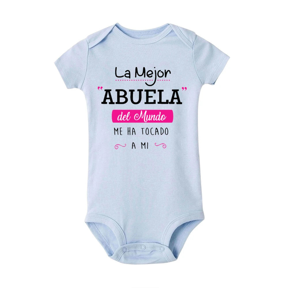 The Best Grandma in The World Spanish Print Baby Bodysuit Infant Summer Romper Funny Newborn Short Sleeve Jumpsuit Infant Outfit