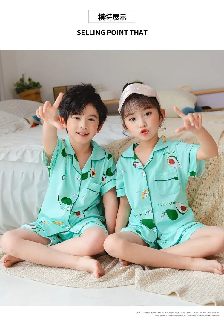 Summer Children's Pajama Set – Soft Cotton Sleepwear with Dinosaur Print for Boys and Girls, Comfortable Home Nightwear for Kids and Toddlers