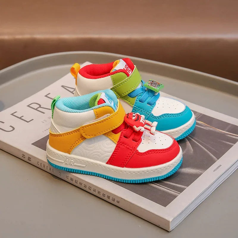 Fashion Colorful Children's Sports Board Shoes Breathable Comfortable Casual Sneakers Hook Loop Soft Thick Sole Outdoor Non Slip
