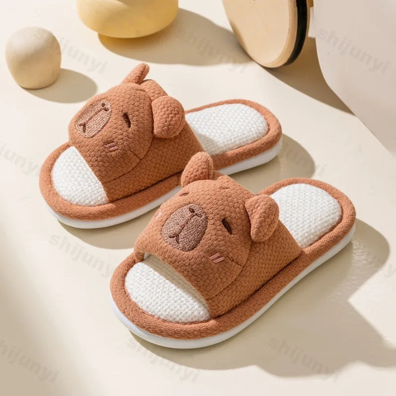 Capybara Slippers Children's Sandals Anti-slip Cartoon Slippers 2025 Summer Linen Floor Shoes Indoor Breathable Home Slippers