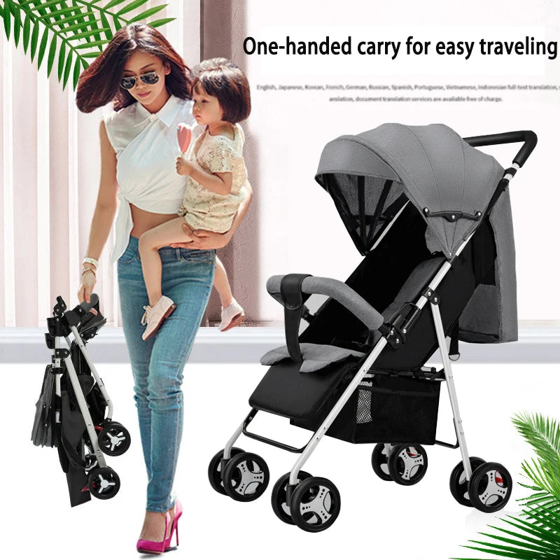 Travel Baby Stroller 4.3kg Ultra Light 68×48×90cm Compact Design Fits Car Boot and Airplane Cabin Easy Folding Pram Buggy Grey
