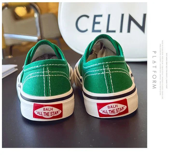 Children's Slip-On Canvas Shoes – Breathable, Solid Color Casual Footwear with Thick Soft Sole and Flat Bottom for Outdoor Wear