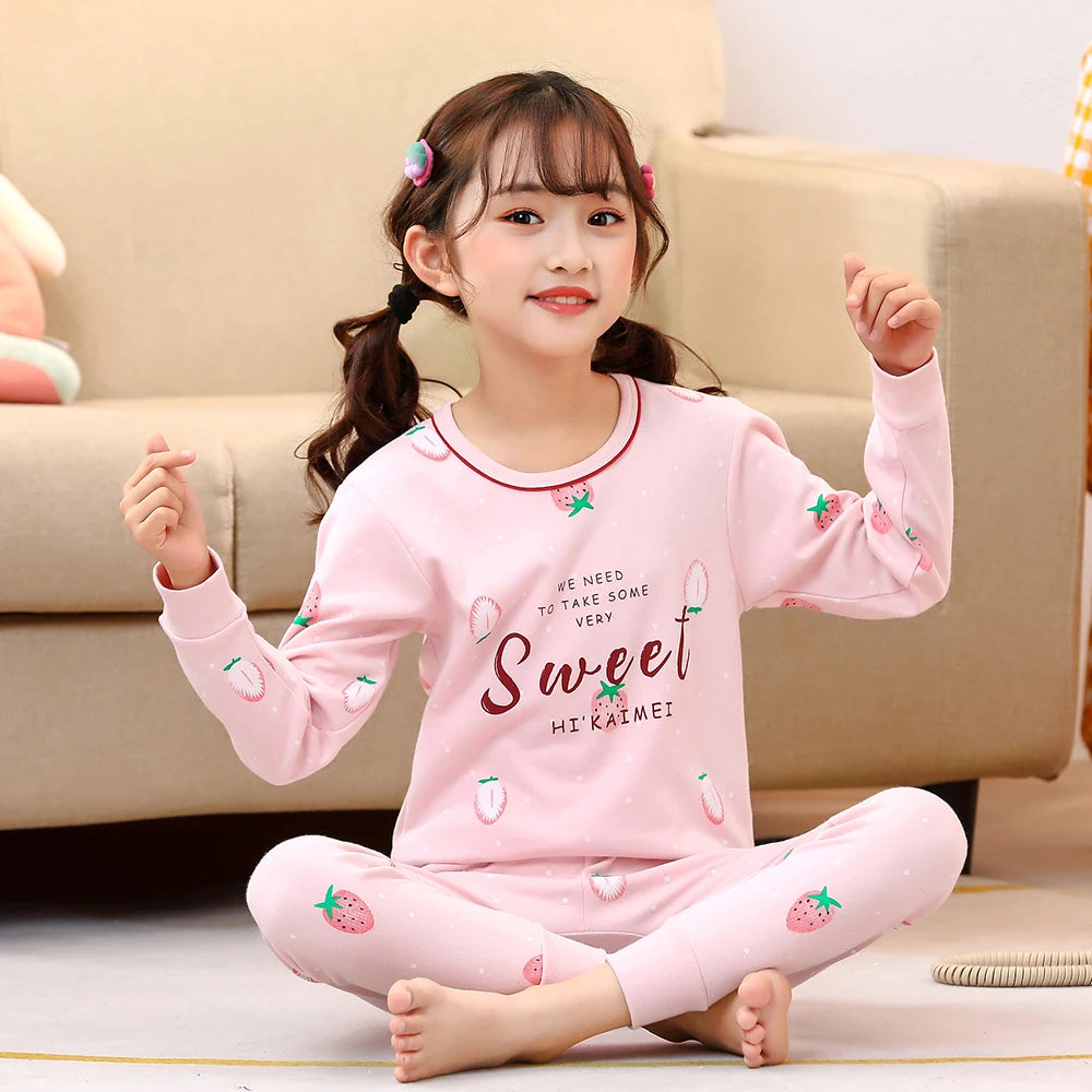 Kids' Cotton Pajama Set – Soft Full-Sleeve Sleepwear for Boys and Girls, Cartoon Print, Ideal for Spring, Autumn, and Winter