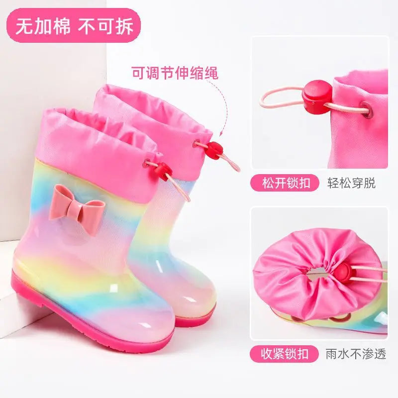 Cartoon Rain Boots For Children Girl Cute Kids Girl Mid-Calf Waterproof Rain Boots Little Baby Girl Outwear Non-Slip Water Boots