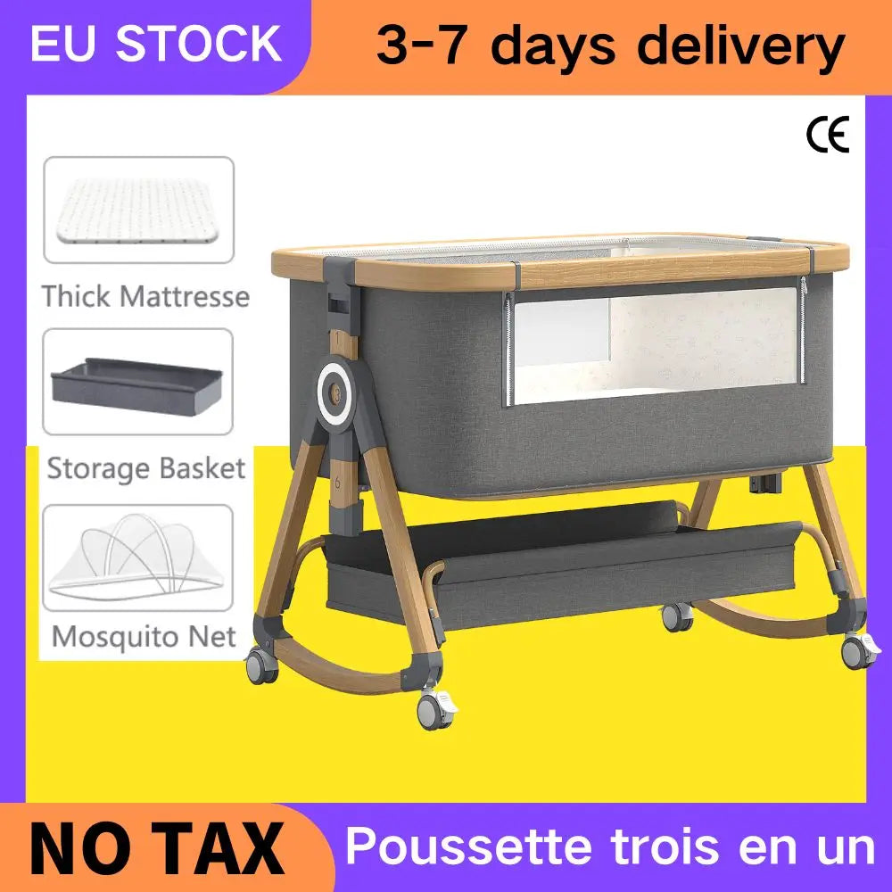 Baby Crib 3 in 1 Baby bed Bedside Crib Baby Playpen 0-3 years child multi-function folding and lifting With Mosquito Net & Wheel