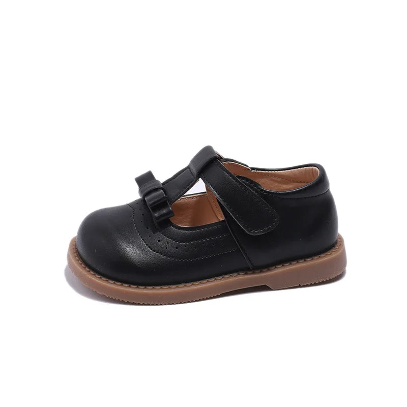 Girl's Bow Princess Shoes Leather Shoes 2025 Spring New Fashion Soft Sole Children's Single Shoes Soft Sole T-strap Kids Shoes