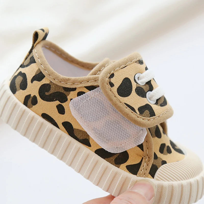 Children Leopard Canvas Shoes Toddler Infant Boy Sneakers Girl Candy Color Casual Shoes Baby Kids Breathable Soft Leisure Shoes