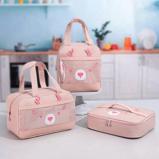 Kids Lunch Bag Thermal Bag Cartoon Lock Fresh Insulated Lunch Bag Cooler Bento Pouch Dinner Container Oxford Cloth Handbag