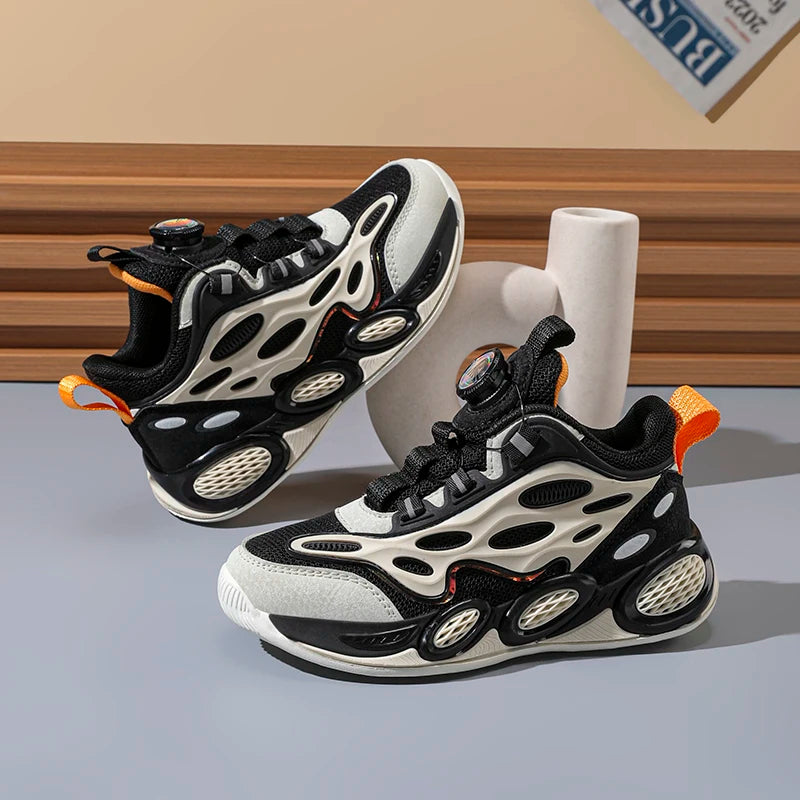 Boys' shoes 2024 New Spring and Autumn Children's sports casual shoes in the children's rotary button breathable mesh shoes