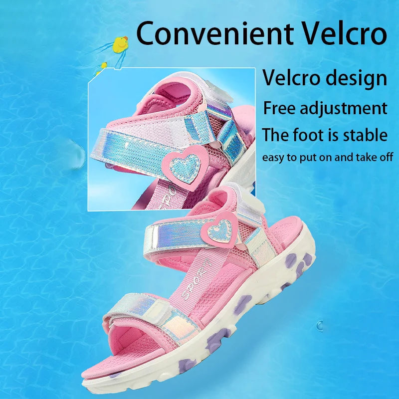 Girls' LED Sandals Children's Toddler Sports Beach Blue Pink Girls' Soft Shining Shoes Outdoor Soft Anti-Slip Princess LED Shoe