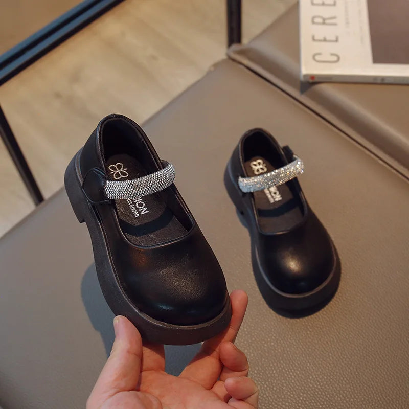 Girls' Princess Shoes Autumn New Children's Soft Sole Fashion Rhinestone Leather Shoes School Party Wedding Kids Shoes J122