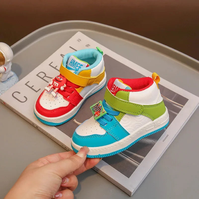 Fashion Colorful Children's Sports Board Shoes Breathable Comfortable Casual Sneakers Hook Loop Soft Thick Sole Outdoor Non Slip