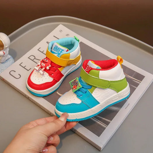 Fashion Colorful Children's Sports Board Shoes Breathable Comfortable Casual Sneakers Hook Loop Soft Thick Sole Outdoor Non Slip