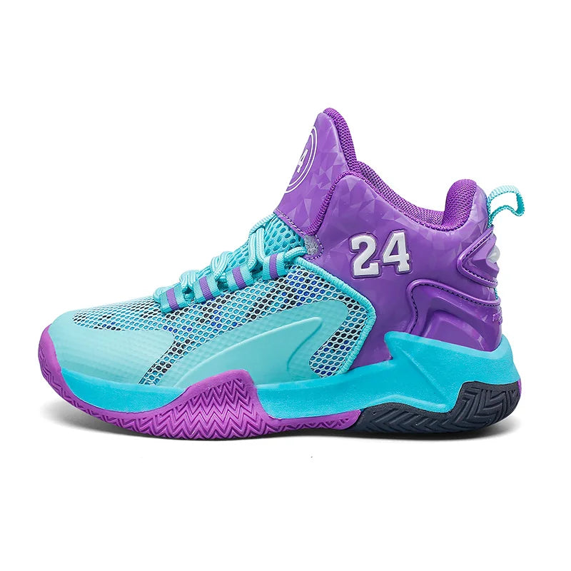 Childrens Basketball Shoes Big Kid Non Slip High-top Sport Training Sneakers Lightweight Outdoor Basketball Boots for Boy Youth