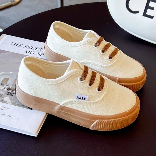 Children's Slip-On Canvas Shoes – Breathable, Solid Color Casual Footwear with Thick Soft Sole and Flat Bottom for Outdoor Wear