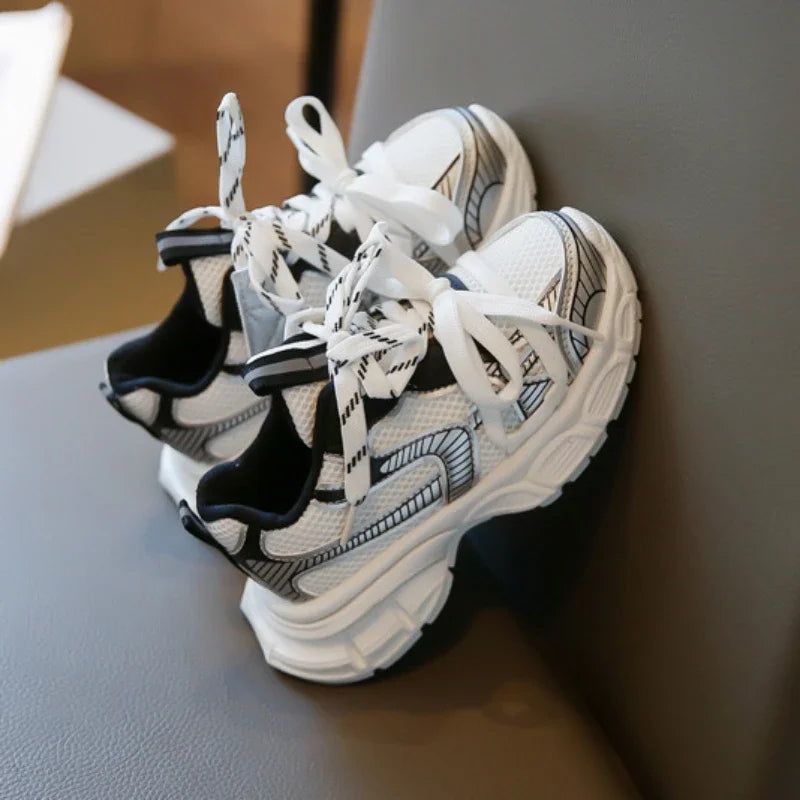 Children's Sneakers Boy Spring Autumn Mesh Girls School Causal Basketball Shoes Fashion Kids Chunky Running Sports Shoes Soft