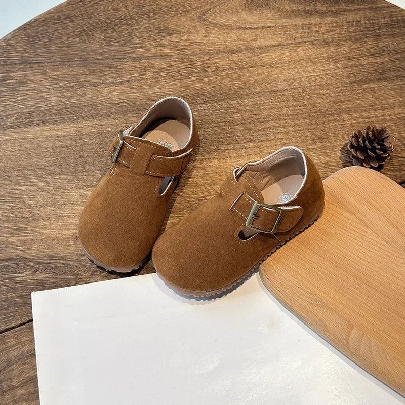 Boys Girls Moccasins Retro Non-slip Sweet Kids Flat Shoes Soft Sole 2024 New Fashion Children Leather Shoes Hook&loop Elegant