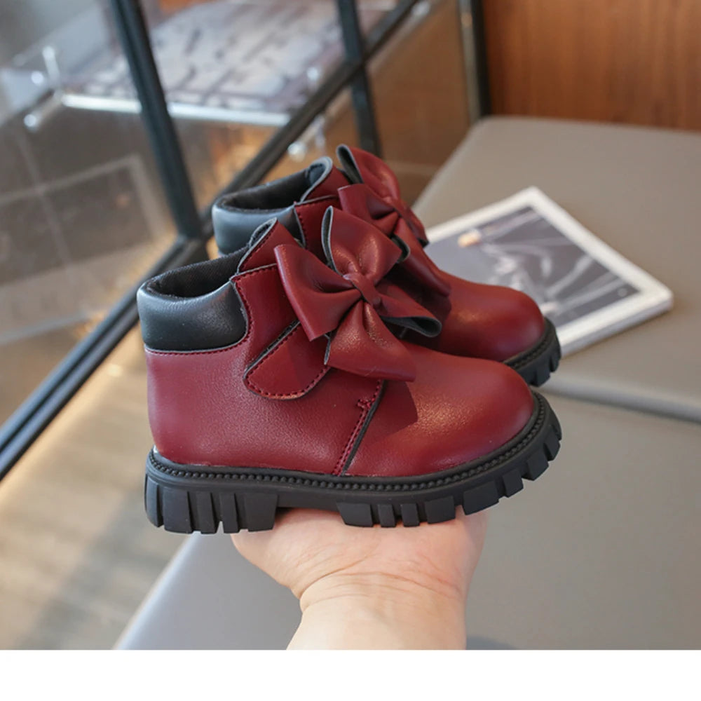 Girls Boots Bow Kids Fashion Buckle Cool Solid Color Toddler Girls Shoes Children Casual Boots Versatile Spring New Simple