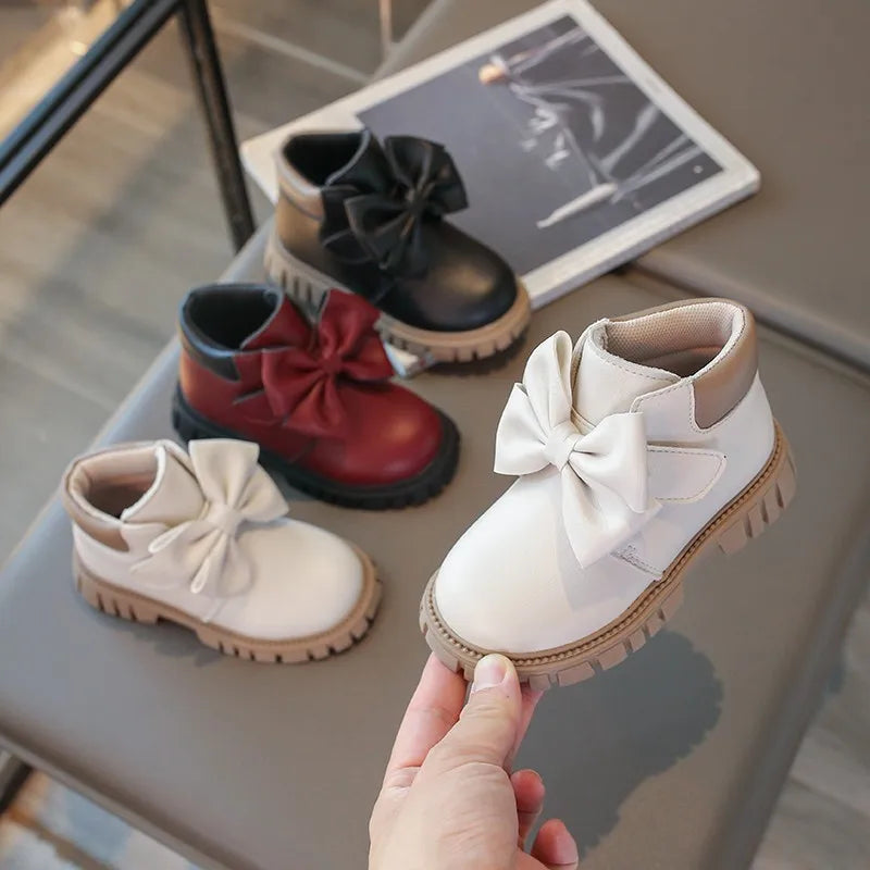 Girls Boots Bow Kids Fashion Buckle Cool Solid Color Toddler Girls Shoes Children Casual Boots Versatile Spring New Simple