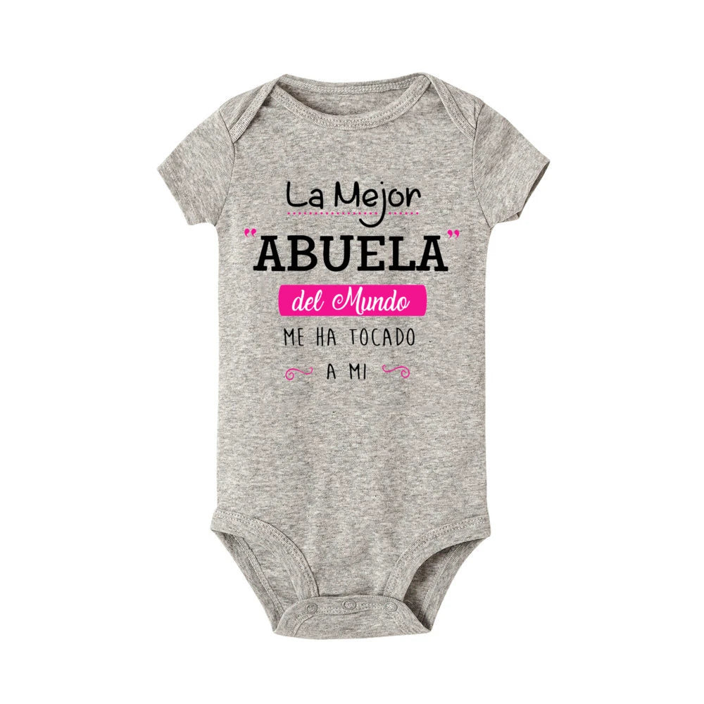 The Best Grandma in The World Spanish Print Baby Bodysuit Infant Summer Romper Funny Newborn Short Sleeve Jumpsuit Infant Outfit