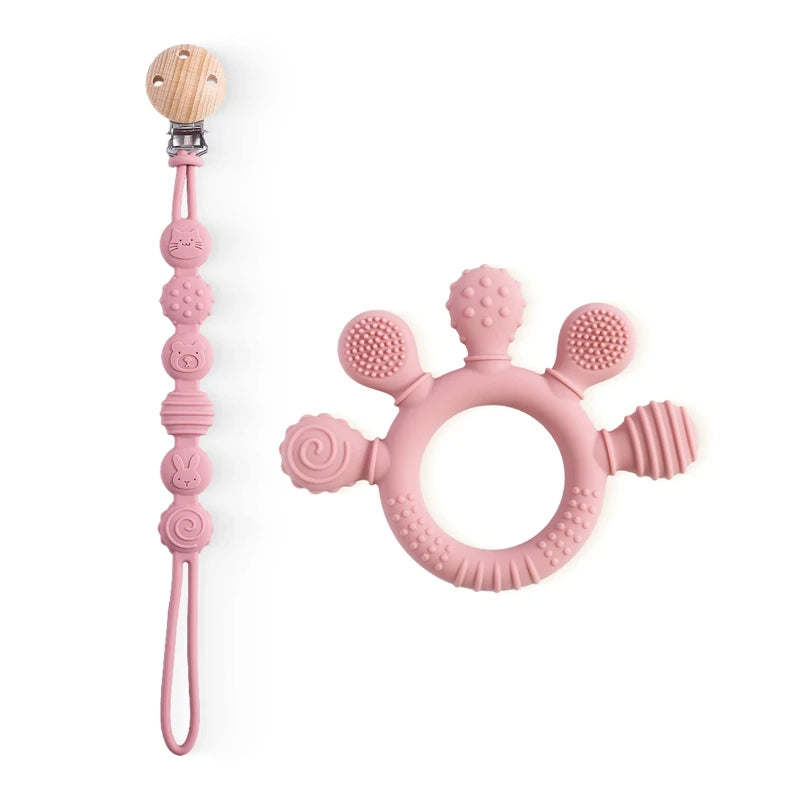 Finger Teether Silicone Pacifier Chain Baby Teether No BPA Teething Ring Gum Baby Care Equipment Silicone Baby Care Utensils