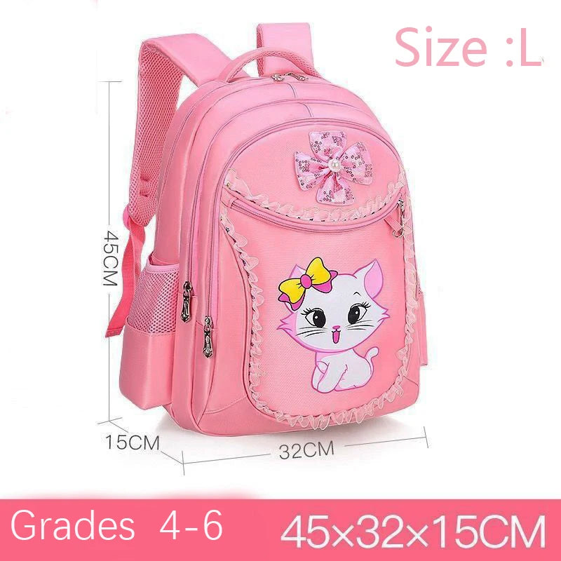 Pink Cat Backpack for Girls – Cute Bowknot Cartoon School Bag, Princess Style Bookbag for Kindergarten and Primary School
