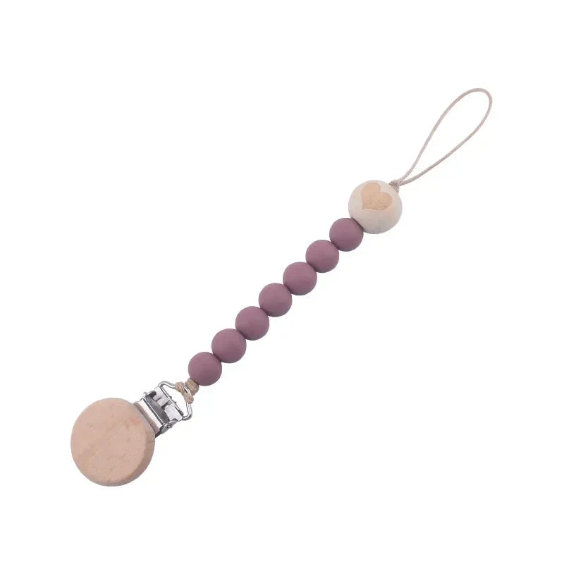 Personalized Baby Pacifier Clip Custom Name Silicone Bead Nipple Dummy Clips Engraved Infant Wood Pacifier Holder Newborn Gift